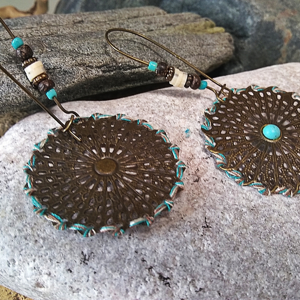 🐞2/$20 Pinwheel Mandala Boho Earrings - Picture 3 of 4